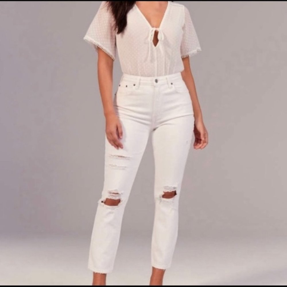 Abercrombie & Fitch High-Rise White Distressed Jeans